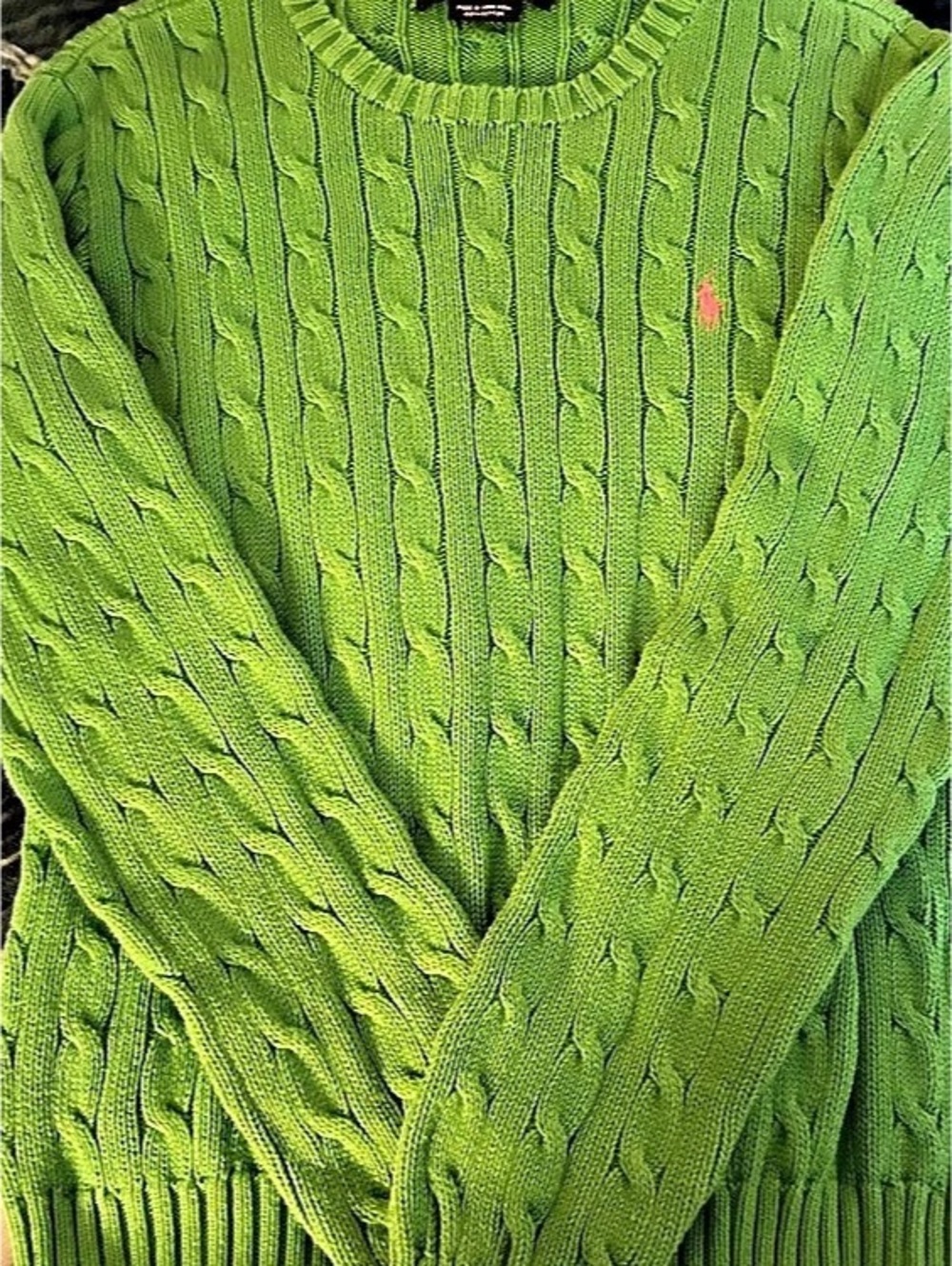 Ralph Lauren Cable-Knit Cotton Crewneck Sweater Green Large